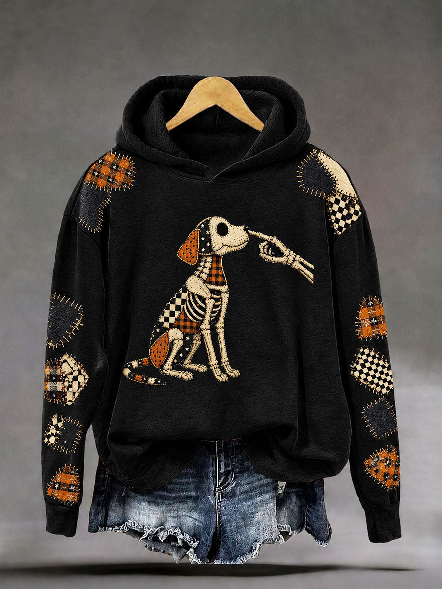Skeleton Dog Patchwork Hoodie Halloween Clothing Gifts For Women Who Have Everything - Animerelic