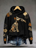 Skeleton Cat Patchwork Hoodie Halloween Spooky Merch Cute Halloween Outfit Finds - Animerelic