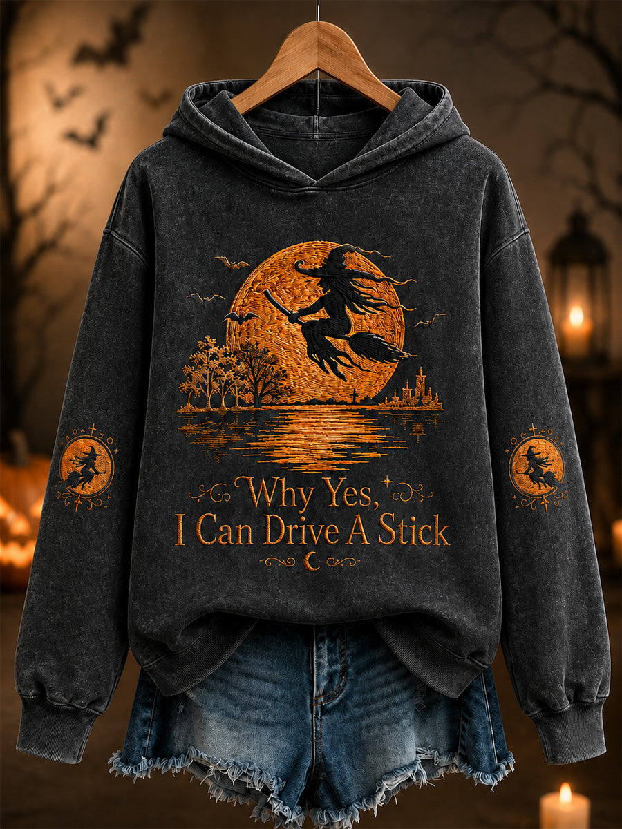 Why Yes I Can Drive A Stick Hoodie Halloween Witch Merch Gifts For My Wife - Animerelic