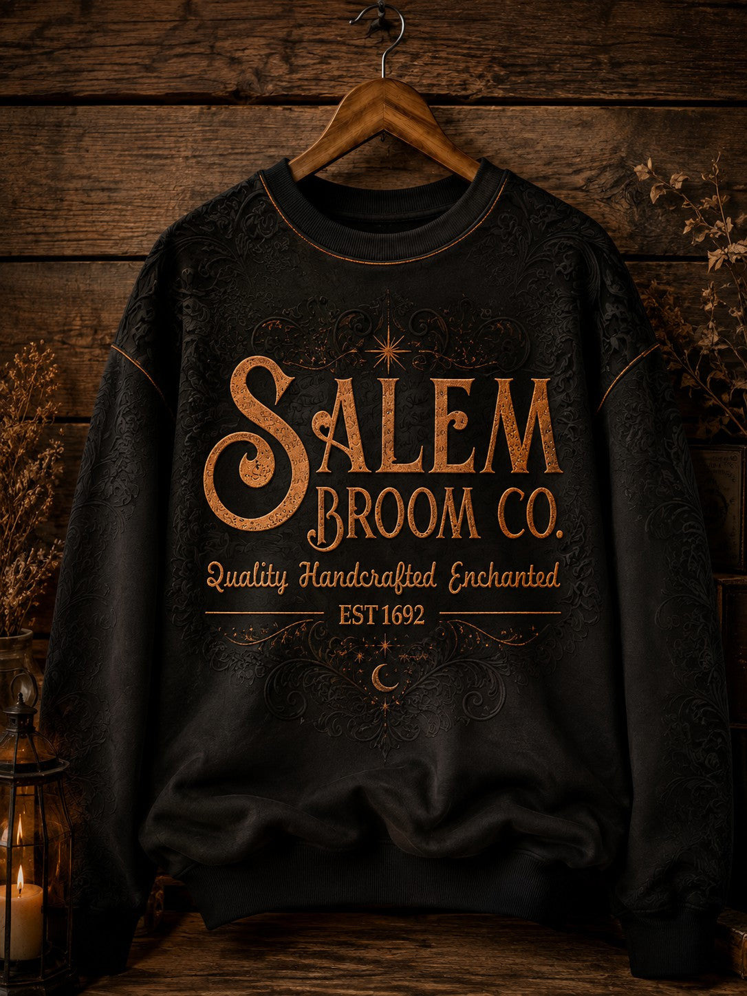 Salem Broom Co Quality Handcrafted Enchanted Est 1692 Sweatshirt Witchcraft Halloween Gift - Animerelic