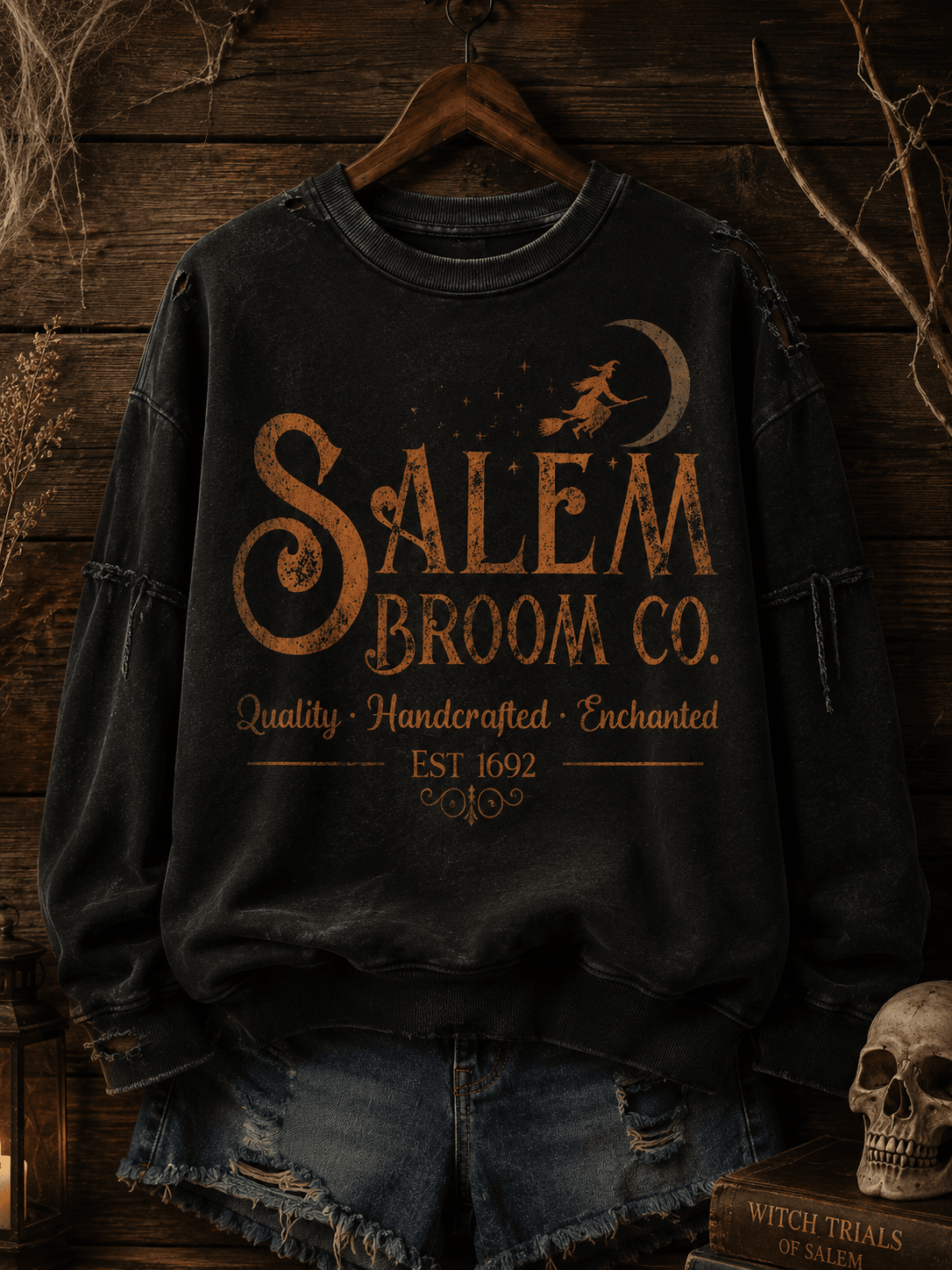 Salem Broom Co Quality Handcrafted Enchanted Est 1692 Sweatshirt Halloween Witch Merch Fan Gift - Animerelic