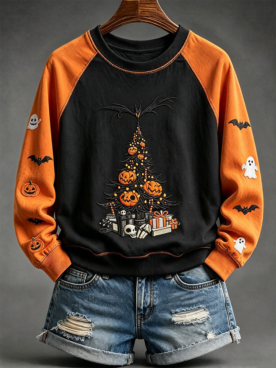 Halloween Christmas Tree Pumpkins Ghosts Sweatshirt Spooky Merch Ideas Gift - Animerelic