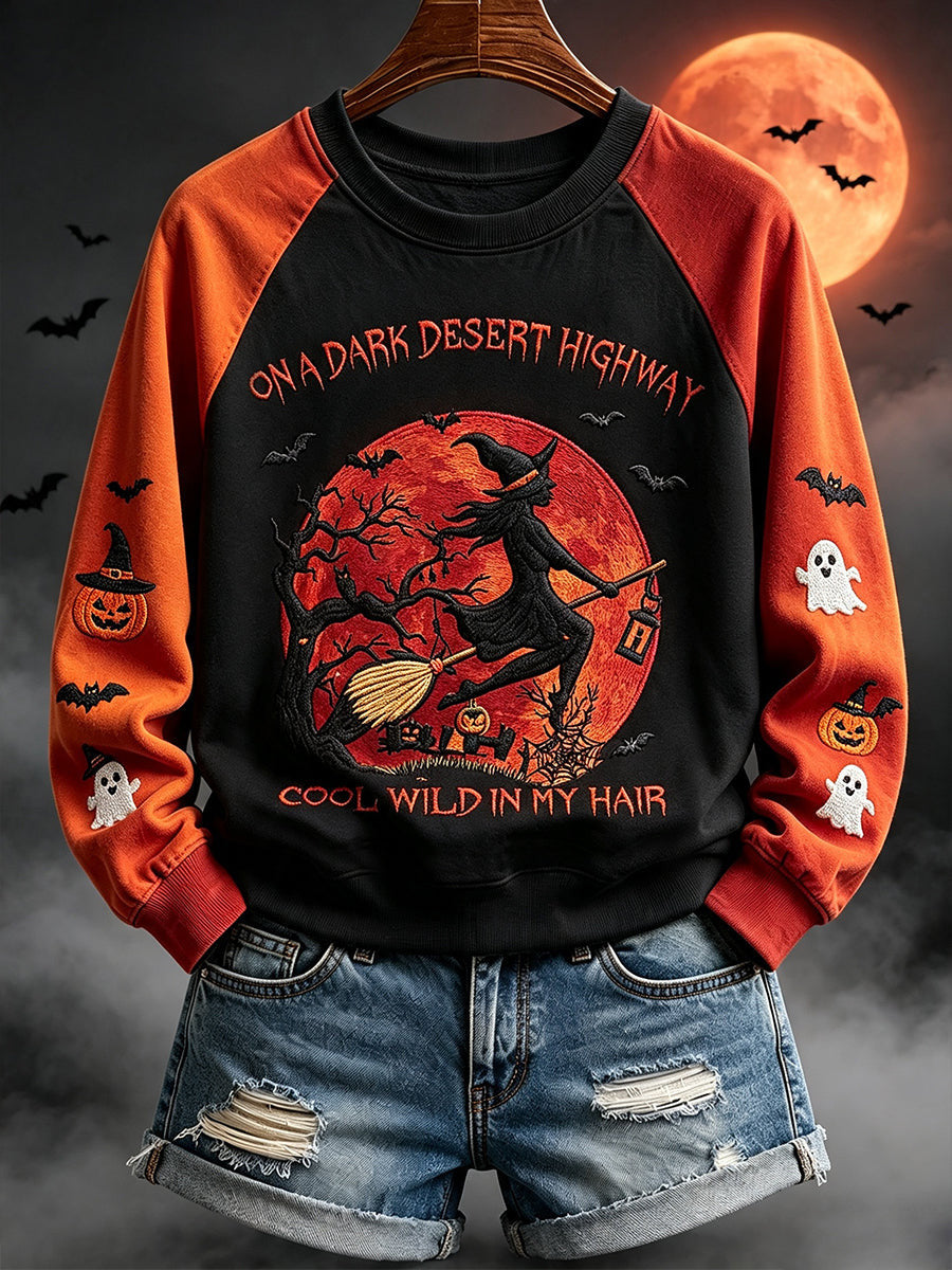 On A Dark Desert Highway Cool Wild In My Hair Sweatshirt Halloween Witch Clothing Spooky Gifts - Animerelic