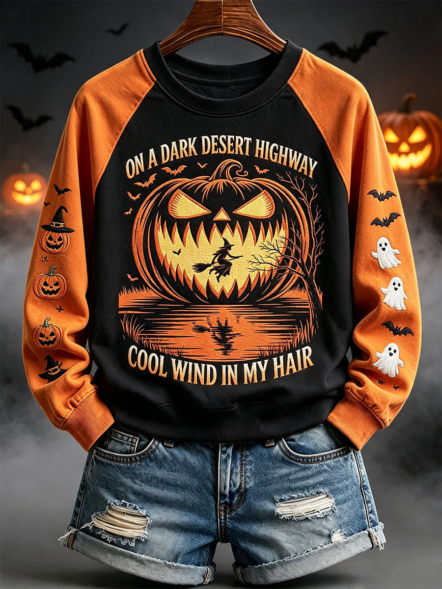 On A Dark Desert Highway Cool Wind In My Hair Sweatshirt Halloween Pumpkin Clothing Spooky Gift - Animerelic