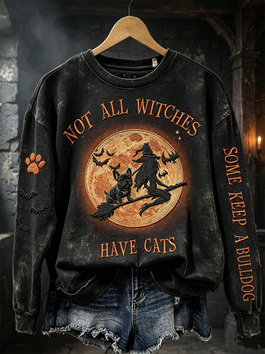 Not All Witches Have Cats Some Keep A Bulldog Sweatshirt Halloween Witch Clothing Ideas Gift - Animerelic