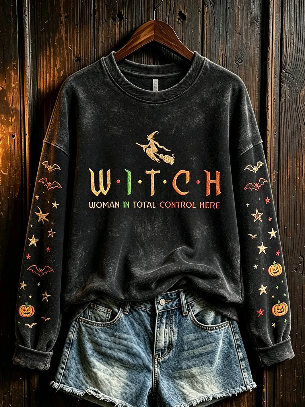 Witch Woman In Total Control Here Sweatshirt Halloween Merch Cute Outfit Gift - Animerelic