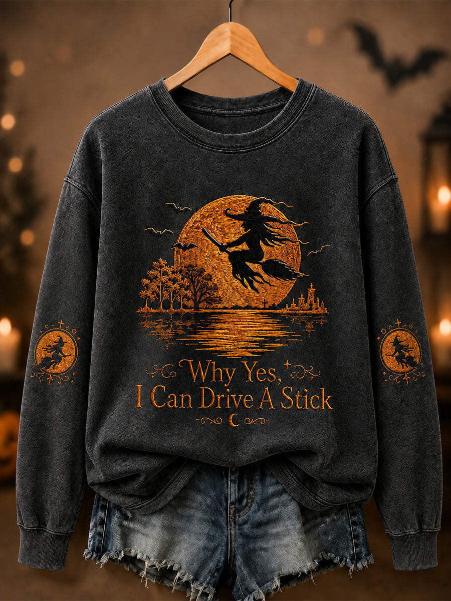 Why Yes I Can Drive A Stick Sweatshirt Halloween Witch Clothing Top Women Halloween Outfit - Animerelic