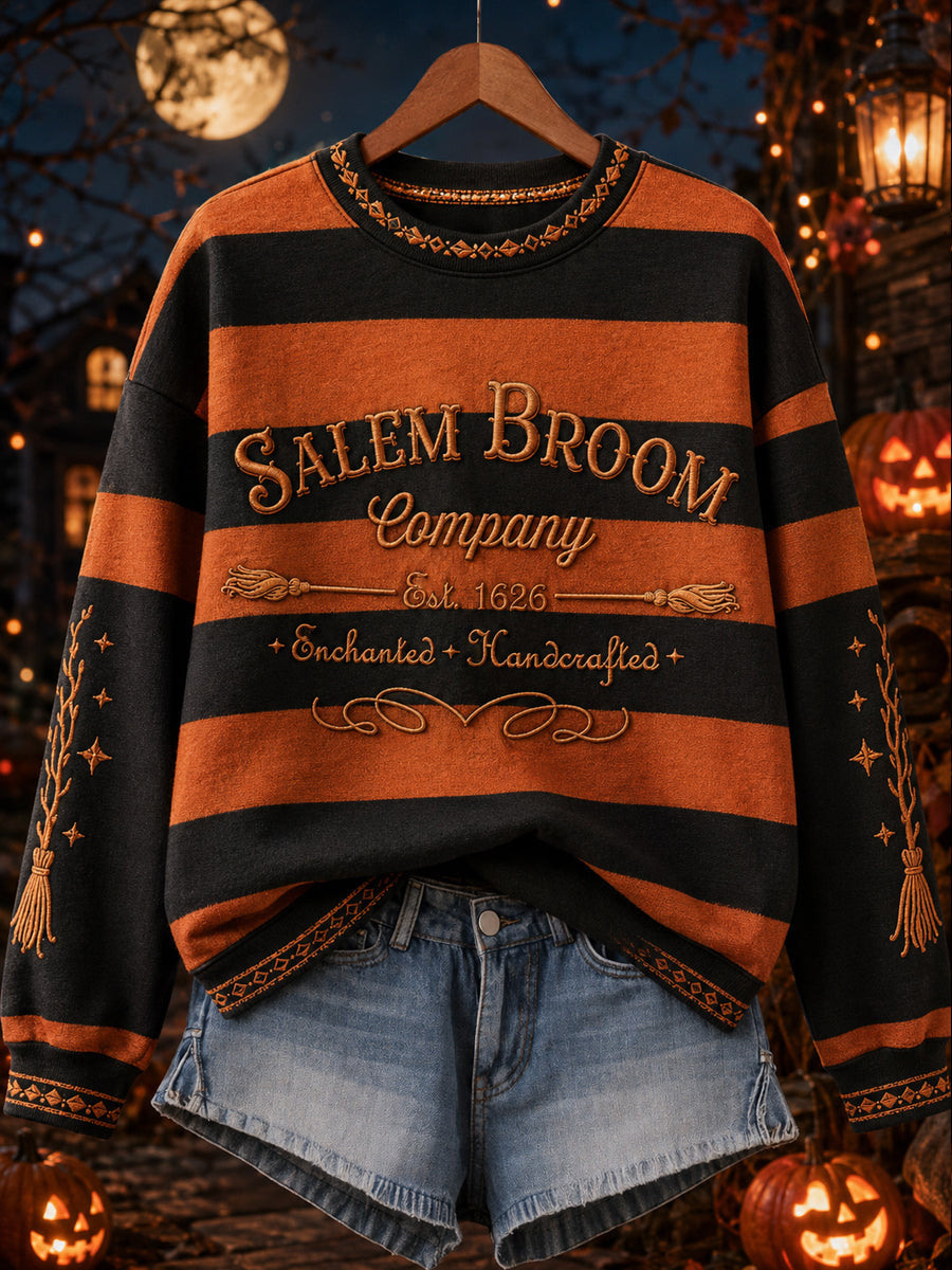 Salem Broom Company Est 1626 Enchanted Handcrafted Sweatshirt Halloween Witch Clothing - Animerelic