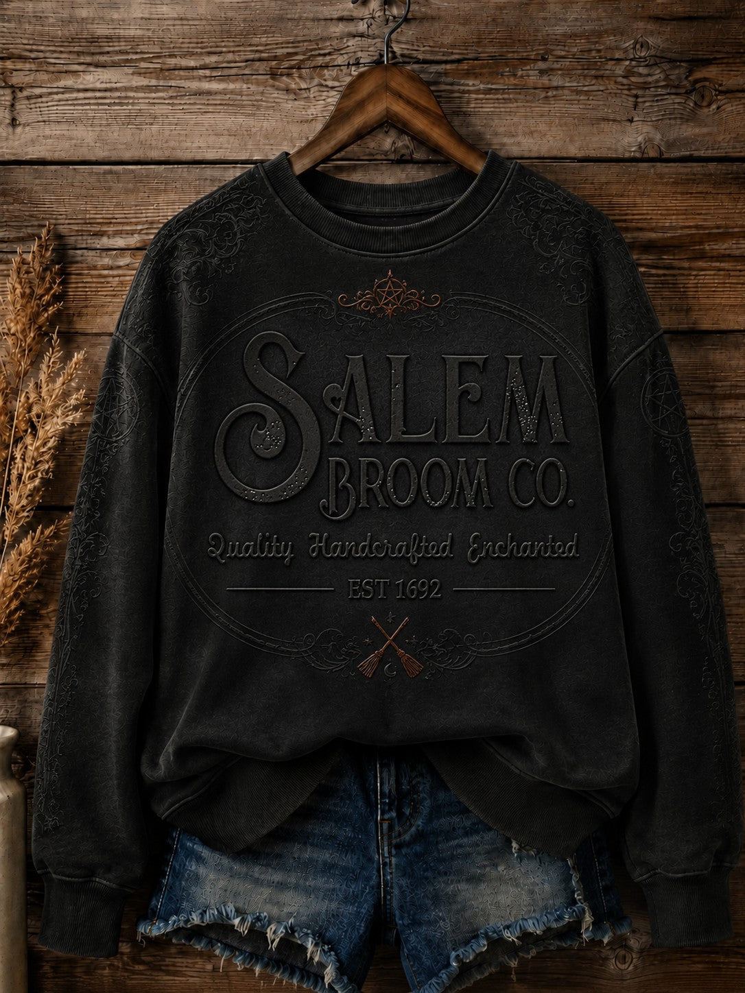 Salem Broom Co Quality Handcrafted Enchanted Est 1692 Sweatshirt Witch Halloween Merch - Animerelic