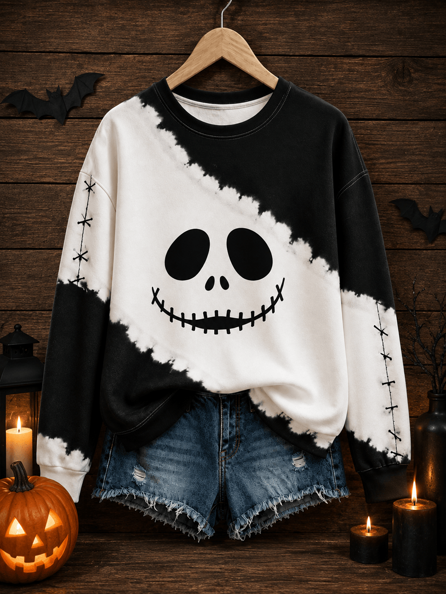 Jack Skellington Face Sweatshirt Halloween Spooky Clothing Halloween Gifts For Teens - Animerelic