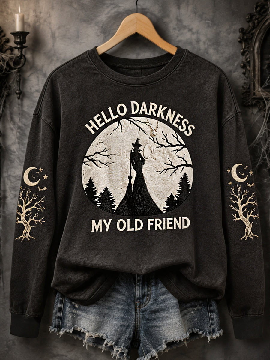 Hello Darkness My Old Friend Sweatshirt Halloween Witch Clothing Gift For Cozy Autumn - Animerelic