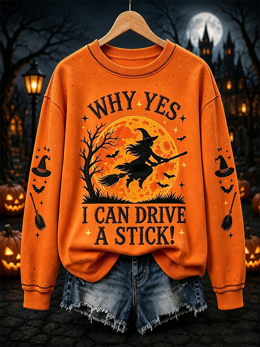 Why Yes I Can Drive A Stick Sweatshirt Halloween Witch Merch Birthday Present For Women - Animerelic