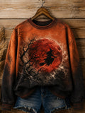 Gothic Witch Flying On Broomstick Blood Moon Sweatshirt Halloween Spooky Clothing Halloween - Animerelic