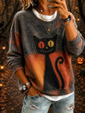 Black Cat Eyes Sweatshirt Halloween Merch Meaningful Gifts For Women - Animerelic