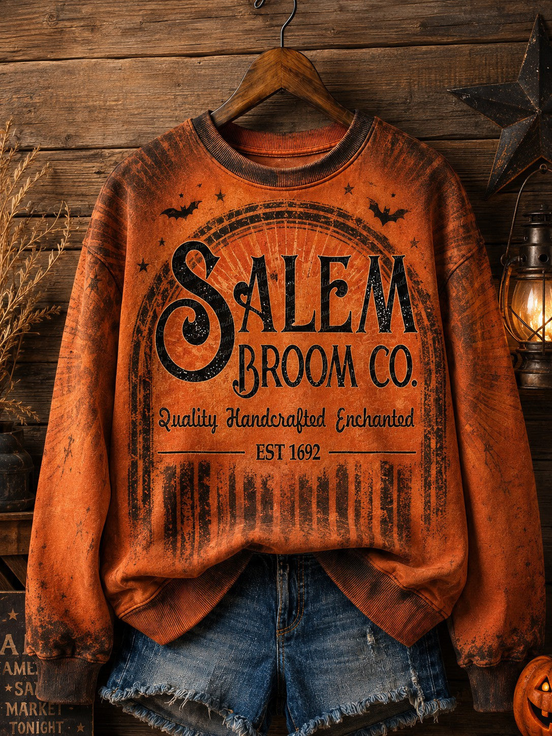 Salem Broom Co Quality Handcrafted Enchanted Est 1692 Sweatshirt Halloween Spooky Merch - Animerelic
