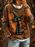 Black Cat Witch Hat Sweatshirt Halloween Clothing Spooky Gifts For Women - Animerelic