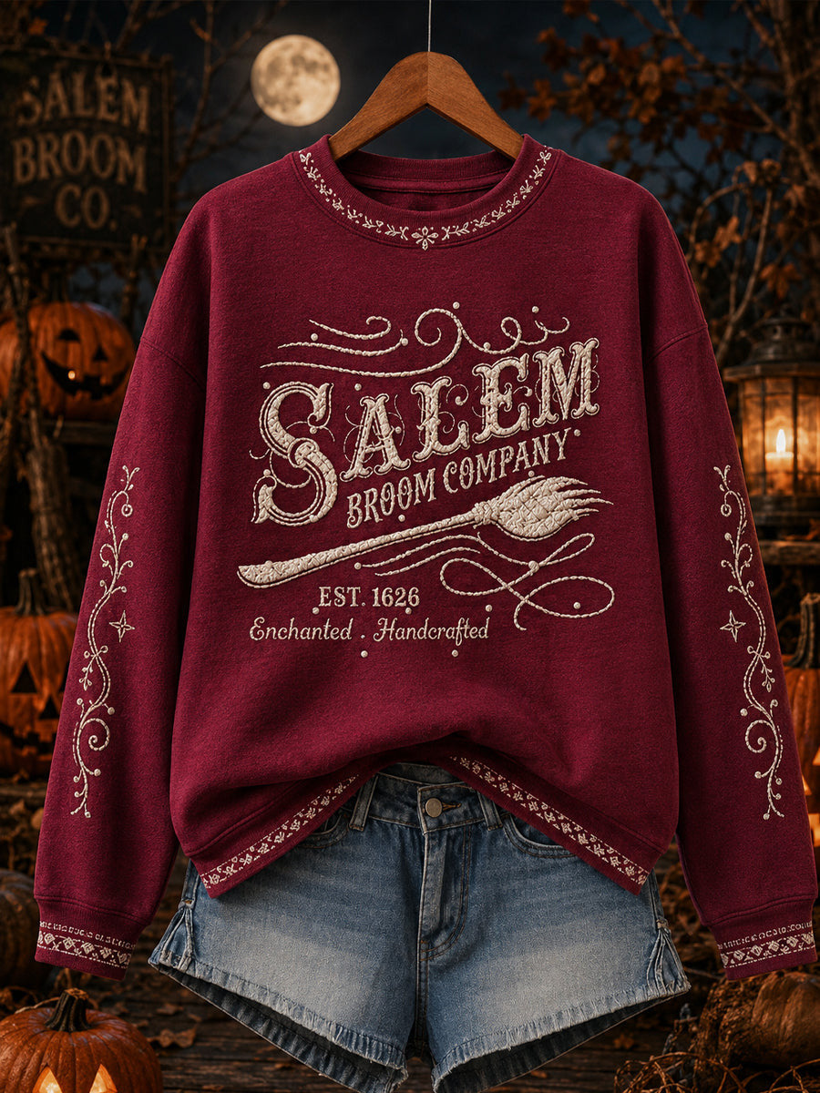 Salem Broom Company Est 1626 Enchanted Handcrafted Sweatshirt Halloween Witch Merch Spooky Gift - Animerelic