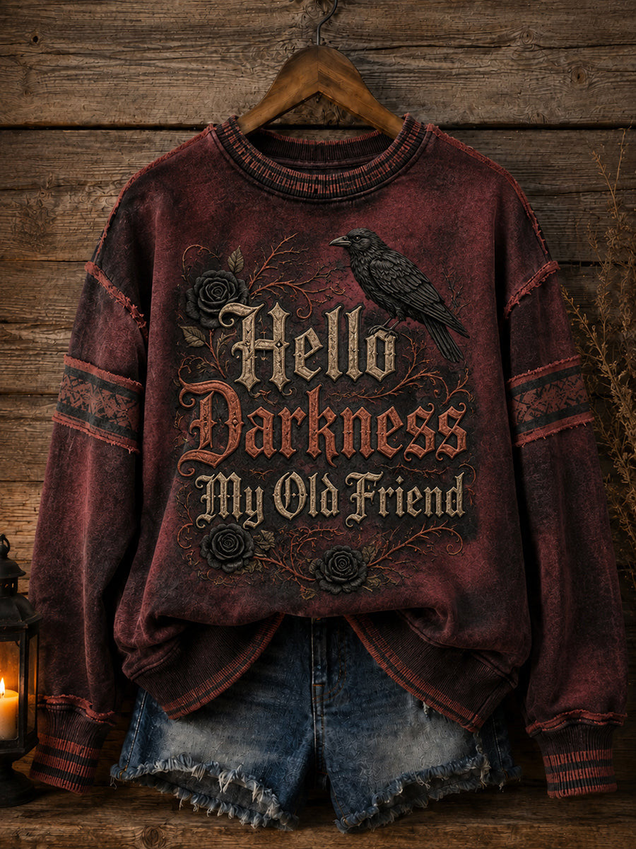 Hello Darkness My Old Friend Sweatshirt Gothic Crow Clothing Birthday Gifts For Women - Animerelic
