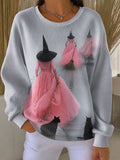 Witches With Brooms Black Cats Sweatshirt Halloween Witch Merch Trendy Apparel Gift - Animerelic