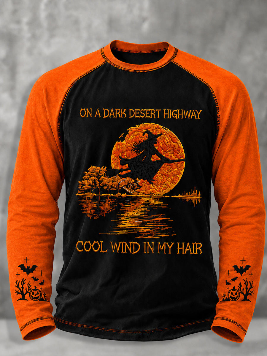 On A Dark Desert Highway Cool Wind In My Hair Long Sleeve Shirt Halloween Witch Clothing Him - Animerelic