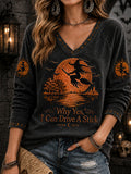 Why Yes I Can Drive A Stick Cropped Sleeve V-Neck Shirt Halloween Witch Merch New Season Ideas - Animerelic