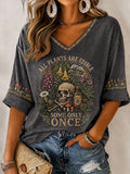All Plants Are Edible Some Only Once Cropped Sleeve V-Neck Shirt Skull Poison Merch Spooky Gift - Animerelic