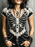 Skeleton Roses V-Neck Shirt Gothic Floral Clothing Best Halloween Apparel - Animerelic