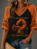On A Dark Desert Highway Cool Wind In My Hair V-Neck Shirt Halloween Witch Merch - Animerelic
