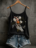 Skeleton Hand Holding Flower Tank Top Floral Clothing Halloween Gifts For Her - Animerelic