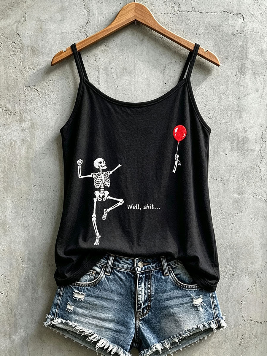 Well Shit Tank Top Skeleton Balloon Merch Halloween Clothes For Her - Animerelic