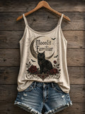 Moonlit Familiar Tank Top Halloween Cat Merch Meaningful Gifts For Women - Animerelic