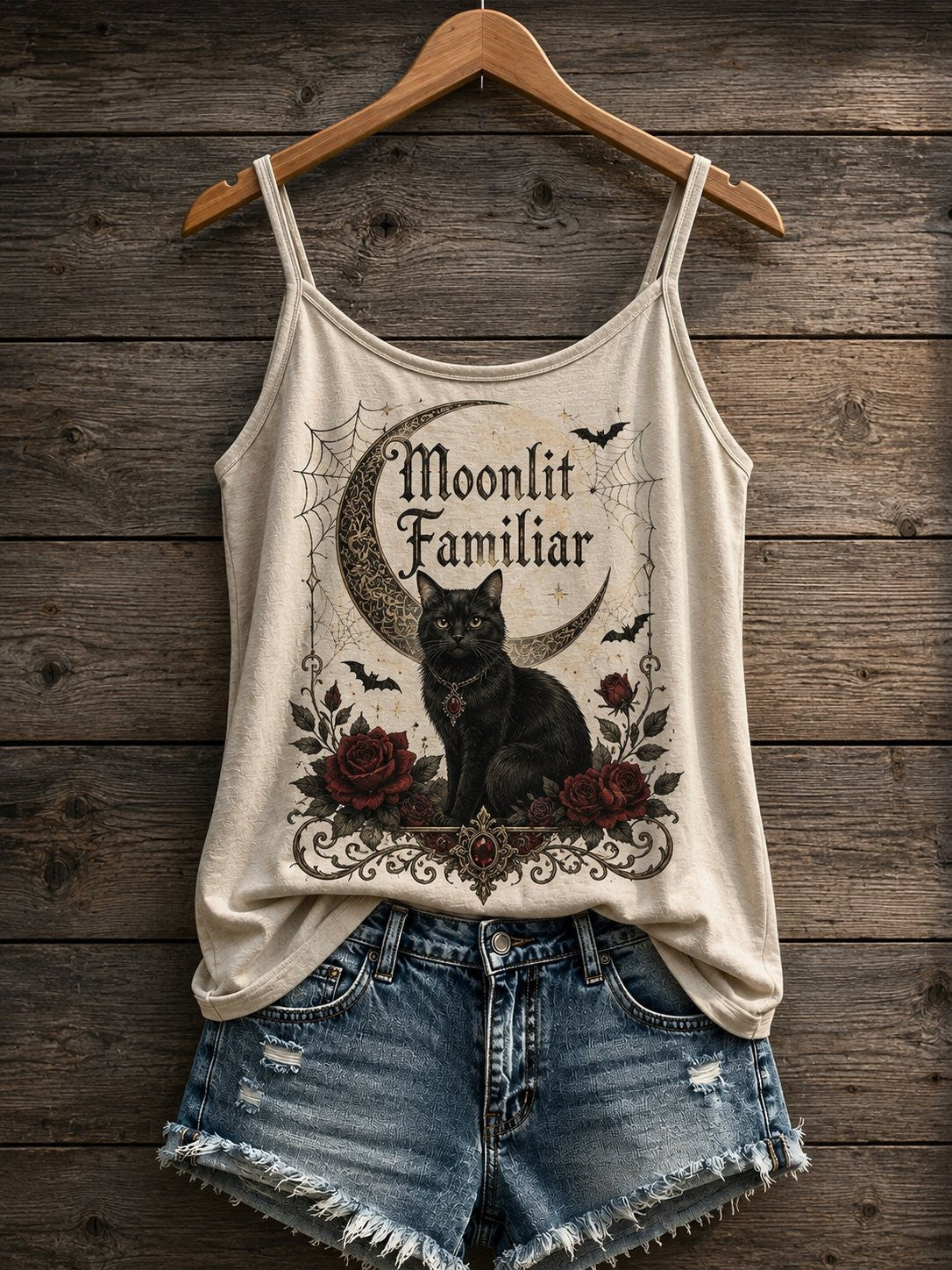Moonlit Familiar Tank Top Halloween Cat Merch Meaningful Gifts For Women - Animerelic