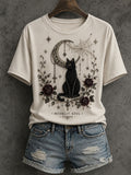 Moonlit Soul T-Shirt Gothic Cat Clothing Halloween Birthday Gifts - Animerelic