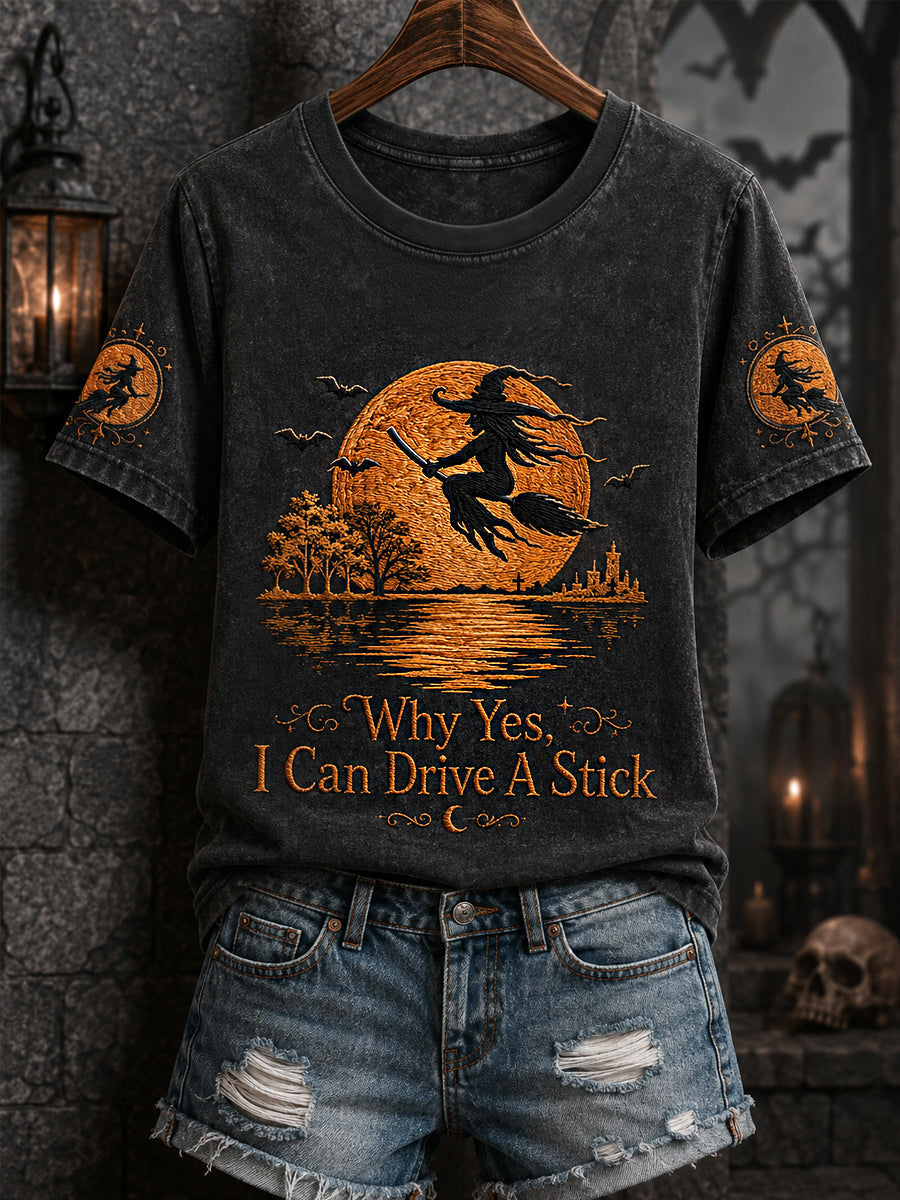 Why Yes I Can Drive A Stick T-Shirt Halloween Witch Clothing Top Halloween Outfit - Animerelic