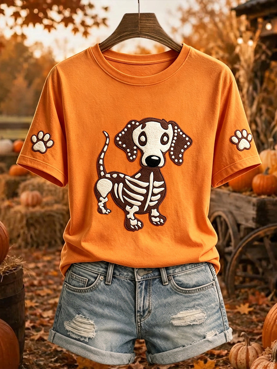 Skeleton Dachshund Paw T-Shirt Halloween Dog Clothing Cozy Halloween Clothes - Animerelic