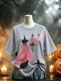 Three Witches Black Cats T-Shirt Halloween Witch Merch Top Halloween Outfit - Animerelic
