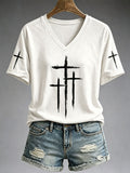 Three Crosses V-Neck Shirt Jesus Symbol Clothes Unique Gift For Her - Animerelic