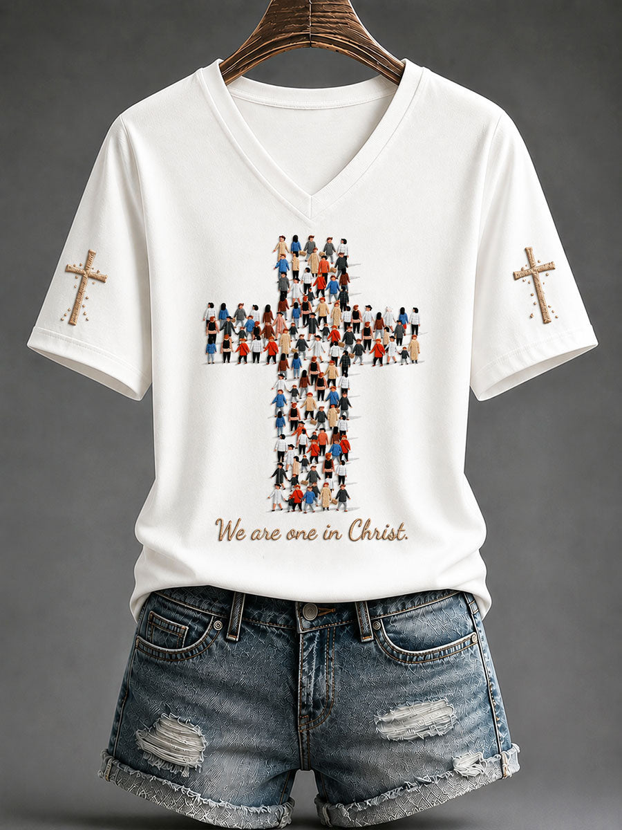 We Are One In Christ V-Neck Shirt Christian Cross Clothes Christian Mom Birthday Gift - Animerelic
