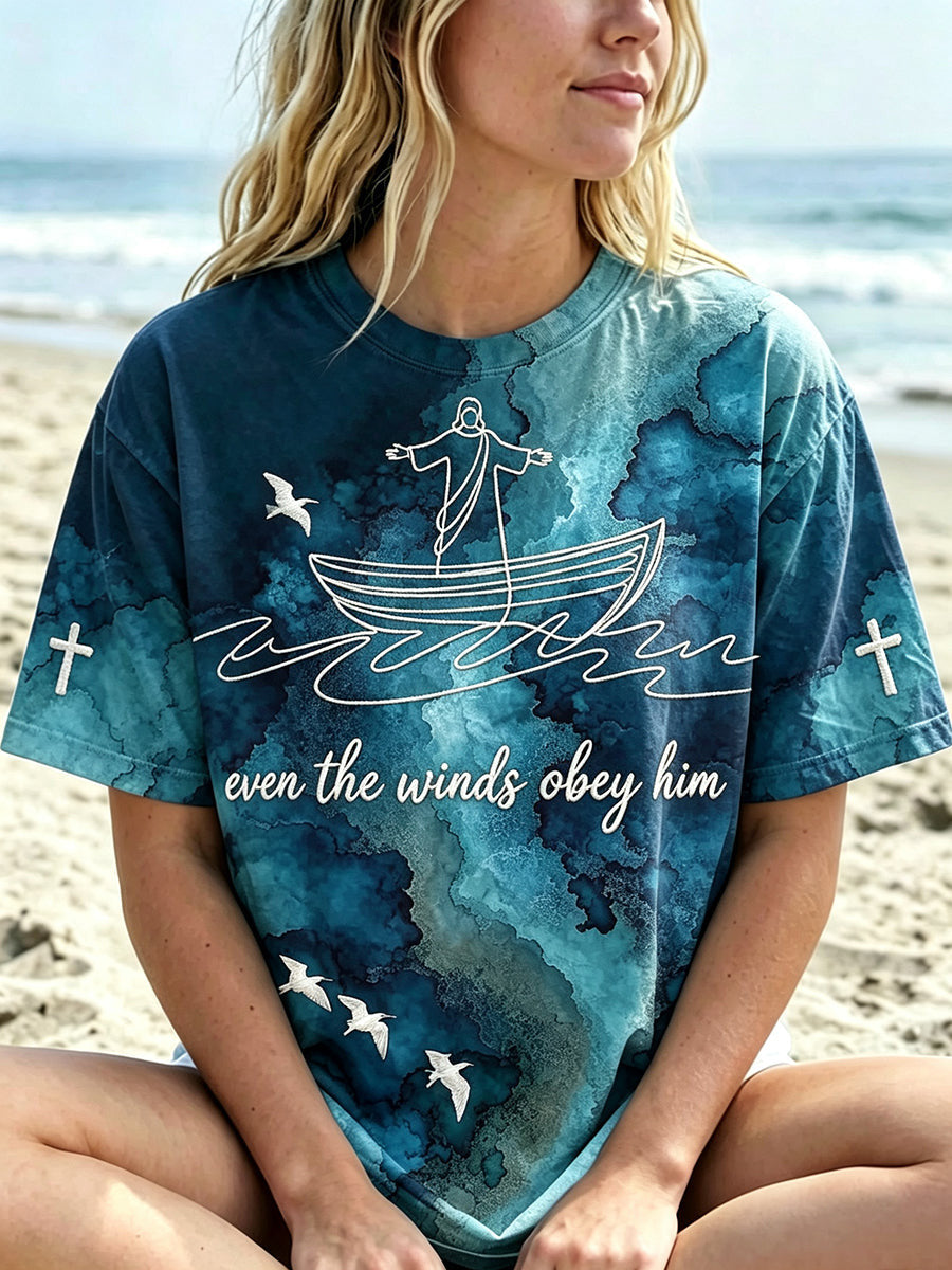 Even The Winds Obey Him T-Shirt Christian Jesus Faith Apparel Seminary Student Gift - Animerelic