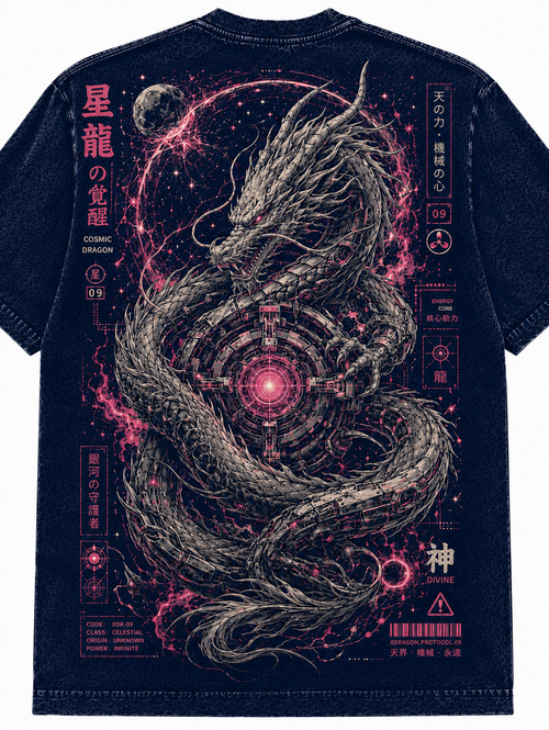 Cosmic Dragon Japanese Inspired Graphic Vintage Tee