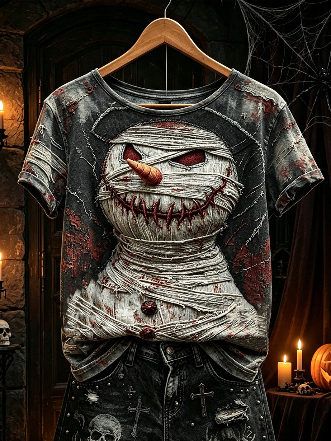 Evil Snowman Mummy Halloween T-Shirt Halloween Spooky Clothing Unique Gifts