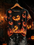 Jack O Lantern Flames T-Shirt Halloween Spooky Merch Unique Birthday Gift For Women