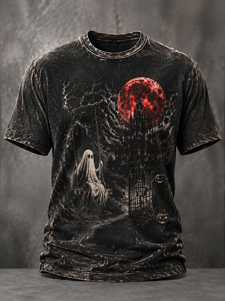 Gothic Haunted House Blood Moon T-Shirt Halloween Spooky Clothing Spooky Lover Gift Ideas