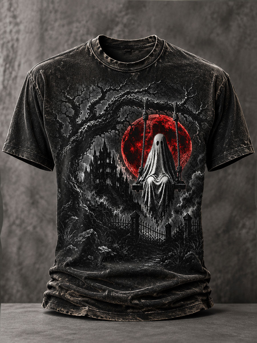 Intage Horror Ghost Blood Moon T-Shirt Halloween Spooky Merch Fall Apparel Gift