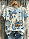 Cute Ghost Pumpkin Basket T-Shirt Halloween Spooky Merch Cool Halloween Gifts