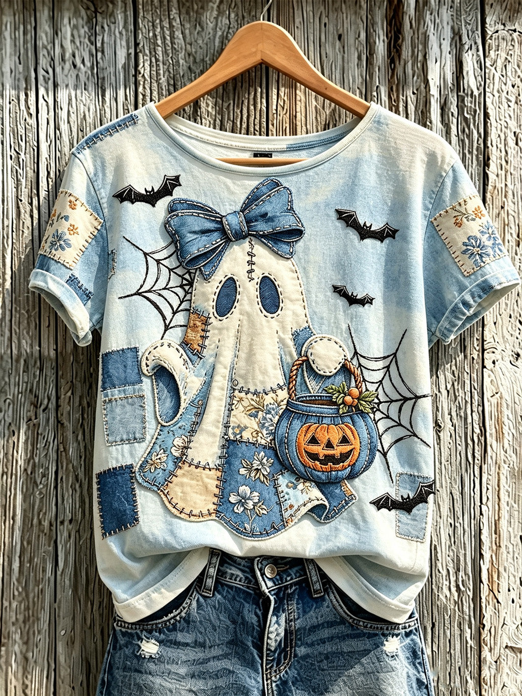 Cute Ghost Pumpkin Basket T-Shirt Halloween Spooky Merch Cool Halloween Gifts