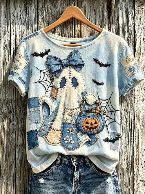 Cute Ghost Pumpkin Basket T-Shirt Halloween Spooky Merch Cool Halloween Gifts