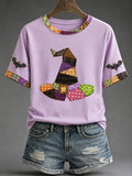 Patchwork Witch Hat T-Shirt Halloween Clothing Meaningful Gifts For Women