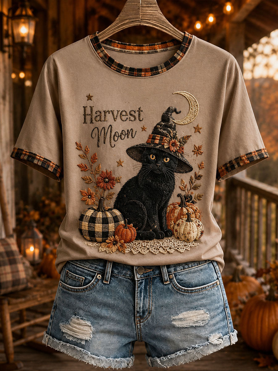 Harvest Moon T-Shirt Halloween Cat Merch Unique Halloween Outfit Ideas