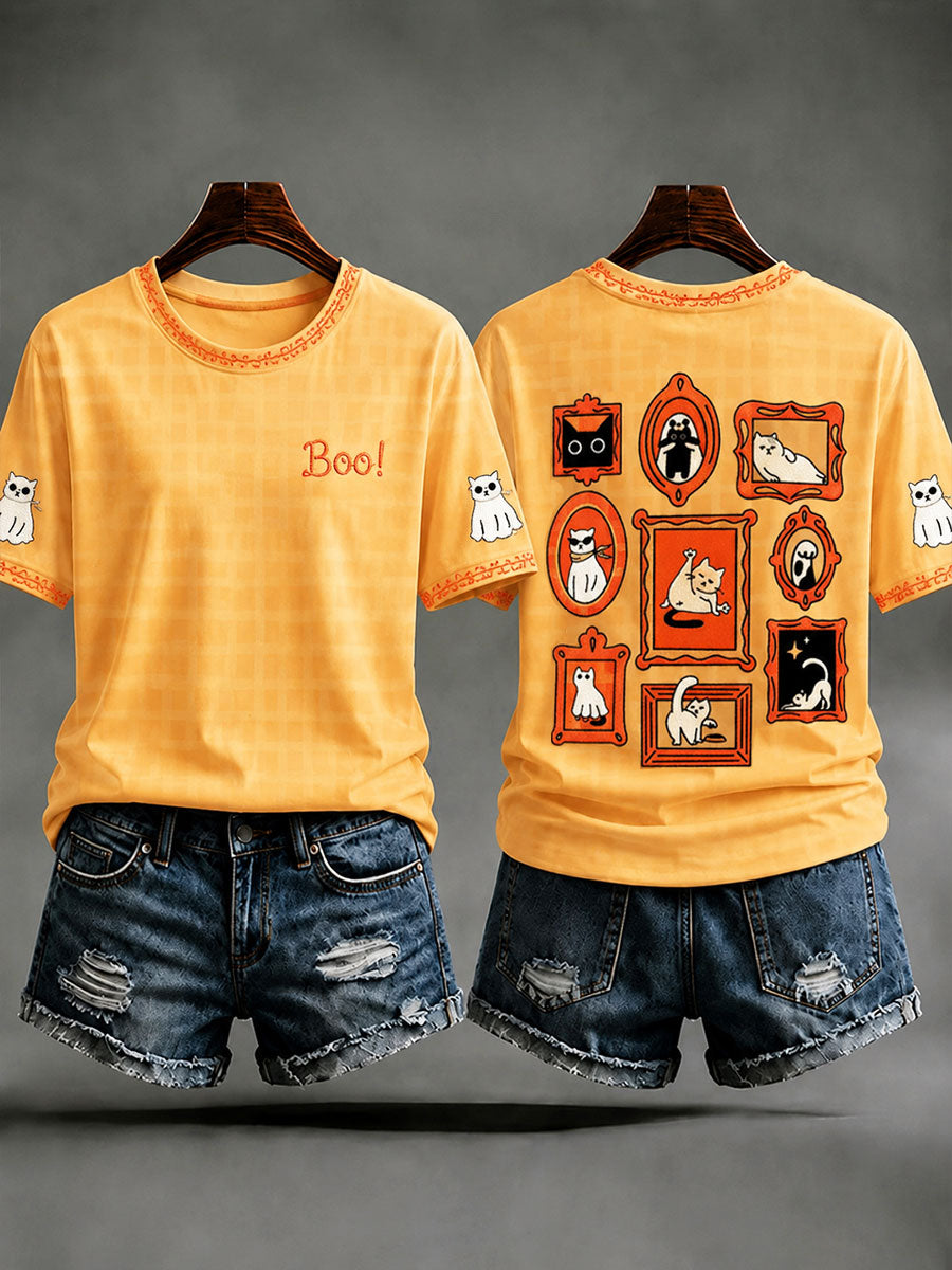 Funny Cats In Gallery Frames Halloween T-Shirt Halloween Lover Clothing Birthday Gift Idea